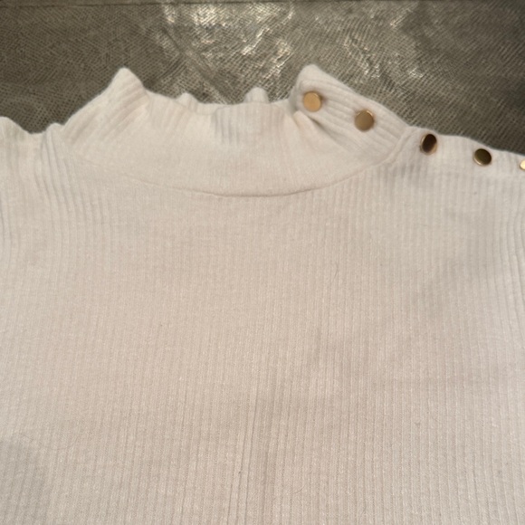 J. Crew Cream Ribbed Long Sleeve Top with Gold Buttons - Picture 2 of 8